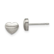 Titanium Brushed Finish 7mm x 6mm Mini Heart Stud Earrings w/ Butterfly Backs