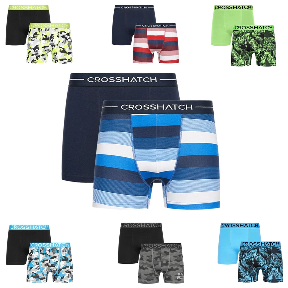 Crosshatch Mens 2 Pack Boxers Shorts Underwear Designer Trunks Set Stripe Camo