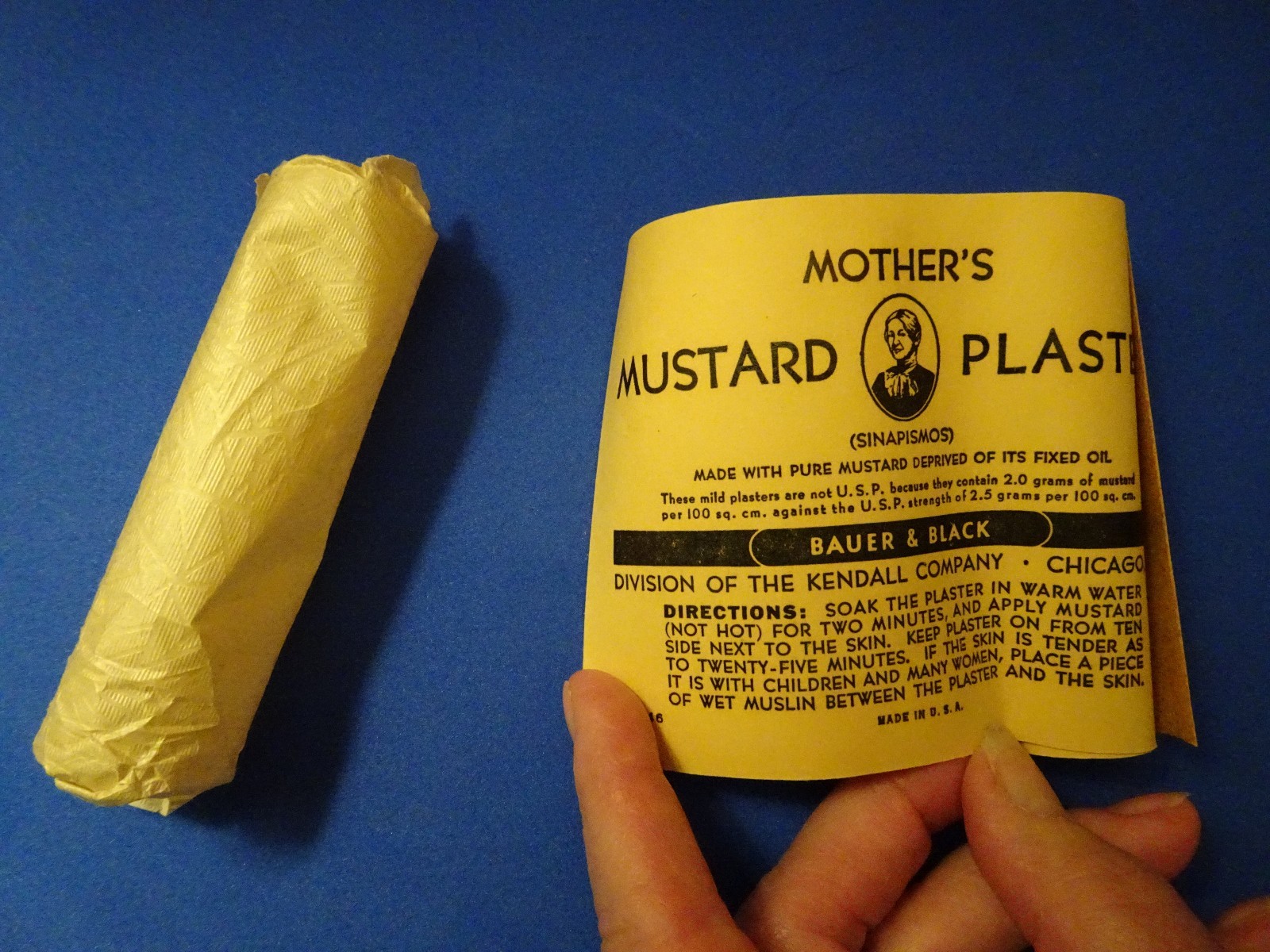 MOTHER'S MUSTARD PLASTER CARDBOARD TUBE BY BAUER & BLACK,W/2 PLASTERS