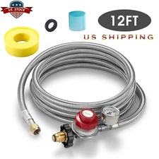 12 FT High Pressure LPG Propane Gas Hose Regulator Adjustable Stainless Steel US