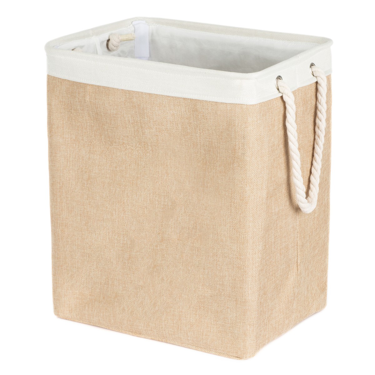 Beige Foldable Collapsible Fabric Laundry Hamper Bag Clothes