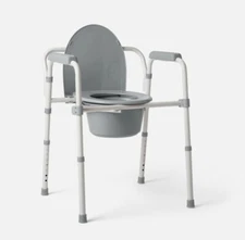 3-in-1 Steel Folding Bedside Commode, Removable Bucket & Seat, Gray - Open Box