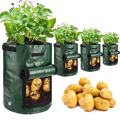 Potato Grow Bags 4 Pack 10 Gallon with Flap and Handles Planter Pots for Onio...
