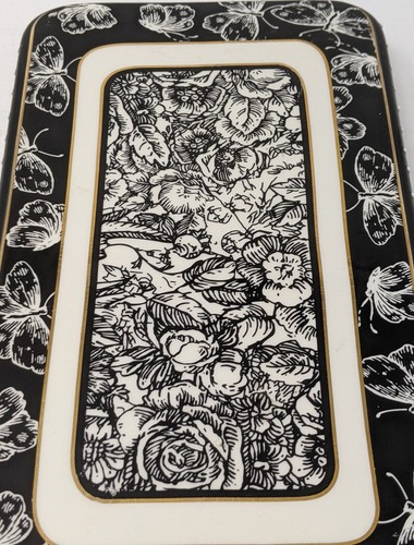 Mud Pie Tray Ceramic Butterfly And Flowers Footed Black And White Toile Small - Picture 8 of 24