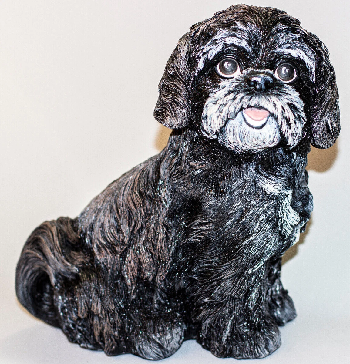 Cremation Urn Dog Ashes Black Shih Tzu Memorial Pet Statue Grave