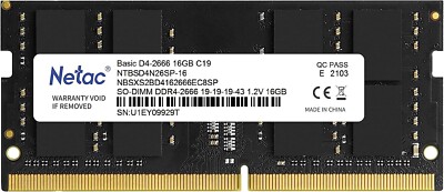 Netac Basic 16GB DDR4 2666MHz (PC4-21300) CL19 SODIMM Memory