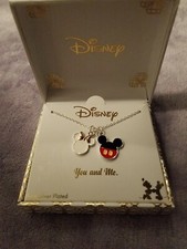 NEW Disney Necklace Fine Silver Plated You and Me Pendant Minnie Mickey Mouse