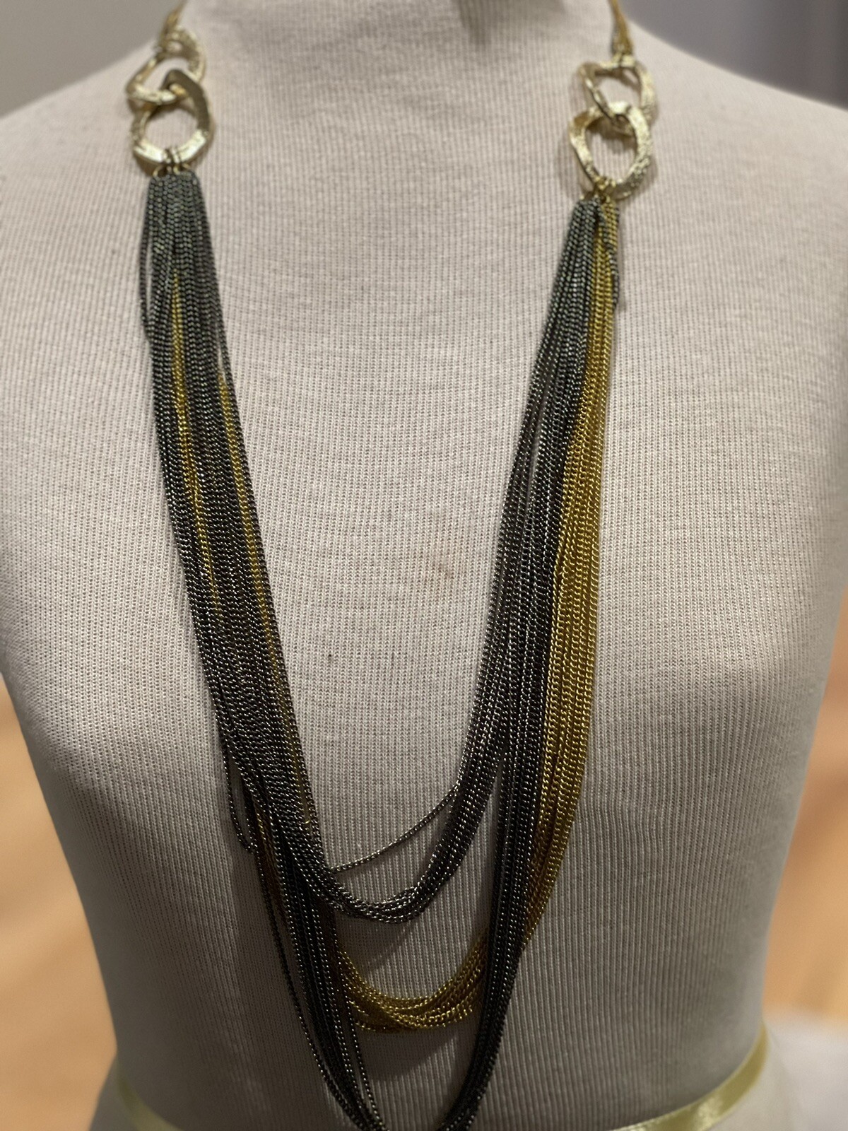 Two Tone Multi Chain Open Circle Drape Adjustable… - image 2