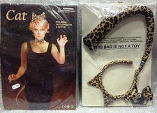 CARNEVALE HALLOWEEN KIT GATTO / LEOPARDO ORECCHIE CODA PAPILLON SET 3 PIECES