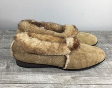 Vintage Dodson Brown Leather Shearling Lined Winter Womens Shoes Slippers 7