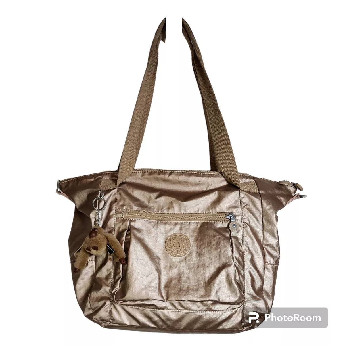 Kipling Handbag Shopper Metallic Glow Champaign Blush Monkey Charm