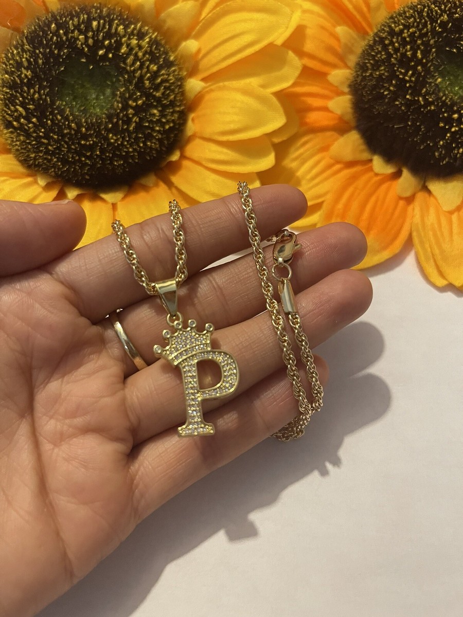 Alphabet Initial Letter Crown Pendant Rope Chain Hip Hop Unisex 