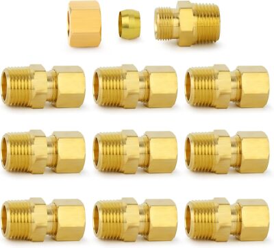 Brass Compression Tube Fitting, 1/4'' OD X 1/4'' NPT Male Compression Union Connec
