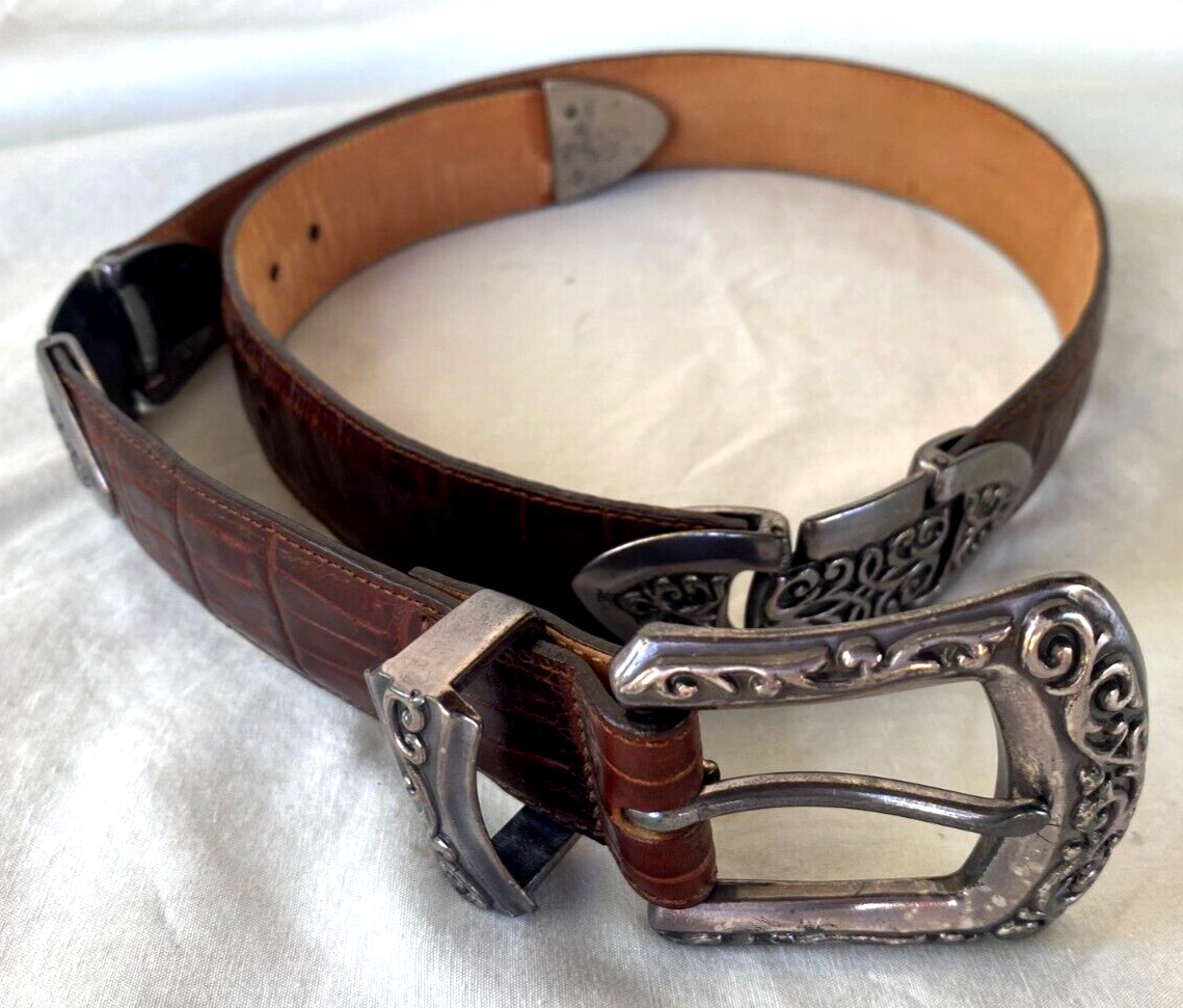 VTG 90s..BRIGHTON..BROWN..LEATHER CROC..SILVER METAL..BELT  display picture 3