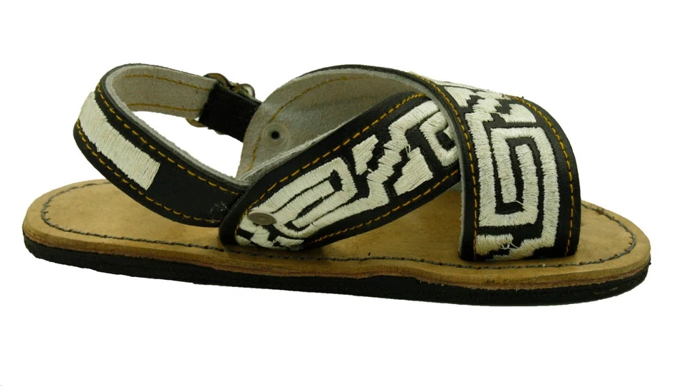 nuevo! NIÑOS CUERO MEXICANO DOS CORREAS PITEADO BORDADO SANDALIAS HUARACHE-NIÑOS Foto 2 de 4