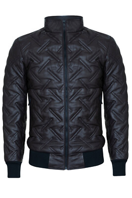 Herren braune Bomber Lederjacke gesteppt wattiert warm Lammfelljacke
