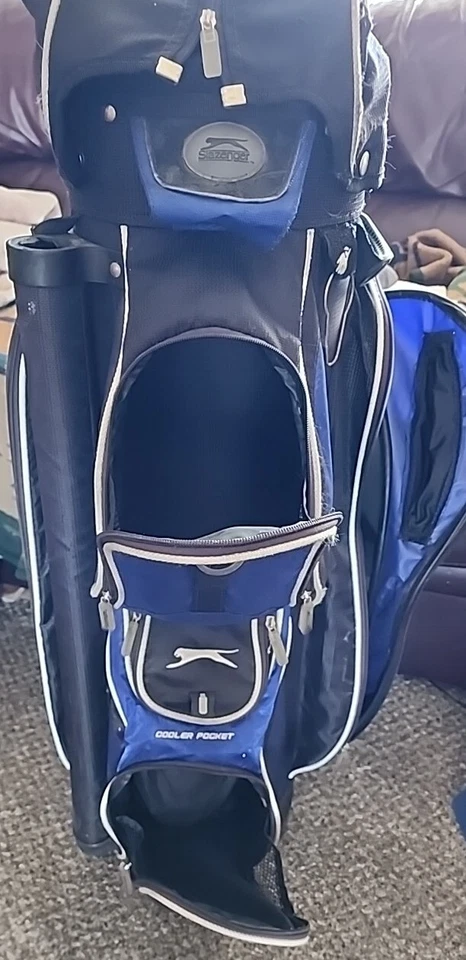 Bolsa de golf Slazenger azul y negra 14 vías divisor carro llevar cubierta de lluvia Foto 2 de 4