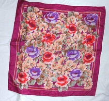 UNBRANDED SHANGHAI CHINA Large Floral Silk Scarf 32 X 32 EXC