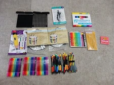 Lots Of Pen + Gear Pens Mechanical Pencil Bic HEB Markers Organizers Compass