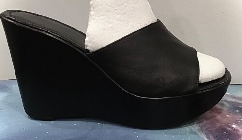 ALDO BLACK LEATHER PLATFORM WEDGES s 7.5 | eBay
