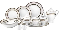 57 Piece Euro Porcelain Greek Key Fine Bone China Dinner Dish Set for 8 - White