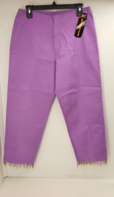 David Paul Purple,  Beaded Accent Leg Cropped Pant.  Size 10