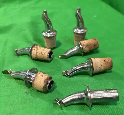 Vintage Liquor Bottle 7 Pour Spouts Alcohol Toppers Pourers Chrome Mid Century