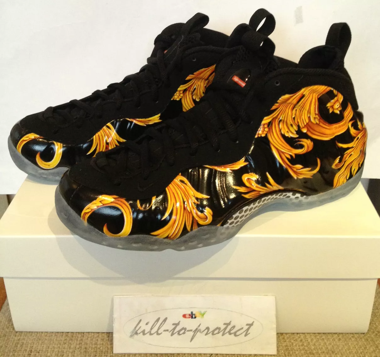 SUPREME x NIKE AIR FOAMPOSITE noir taille US8,5 UK7,5 or 652792 001 GALAXY 2014 