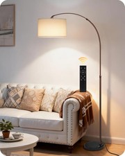 75" Tall Dimmable Arc Floor Lamp with Marble Base, Adjustable Height, Beige