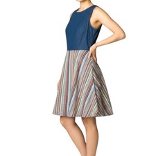 Skies are Blue sleeveless dress Chambray Striped Casual Women S NWOT Fit flare