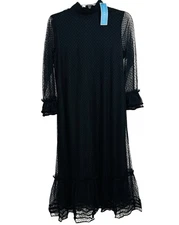 Draper James Maxi Shift Dress Black S Long Sheer Sleeve Polka Dot Overlay