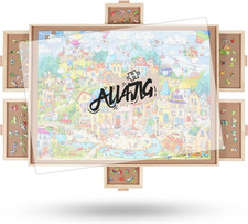2000 Pieces Rotating Puzzle Board with 6 Drawers and Cover,28"X40"Portable Woode