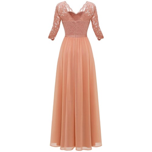 Damen Kleid Spitze 3/4 Ärmel A Linie Lange Abendkleid Cocktailkleid Rosa M - Bild 3 von 5