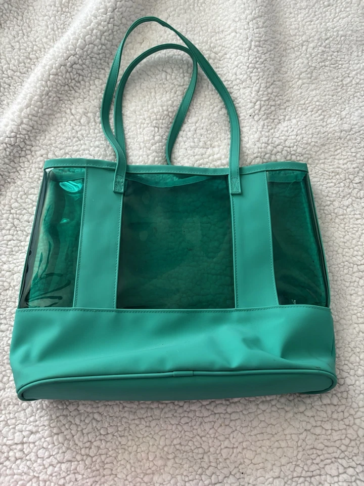 Bolso de Mano Clinique Vintage Azul Teal Plástico Transparente Impermeable Maquillaje Exterior Bolso Foto 3 de 4