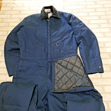 Vtg Zero Zone by Walls Quilt Lined Insulated Navy Blue Utility Coveralls L Tall