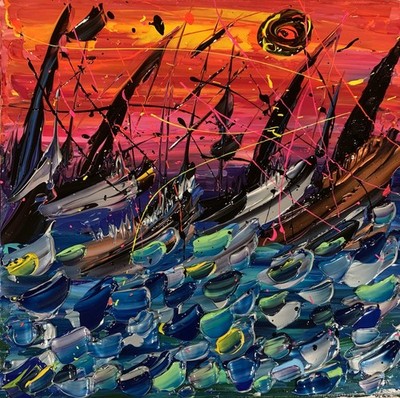 Original Seascape Painting Signed COA  Sailboats Ships Ocean Sunsets Art