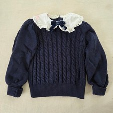 Janie Jack Navy Blue Cable Knit Sweater with White Collar 4t/5t Girls