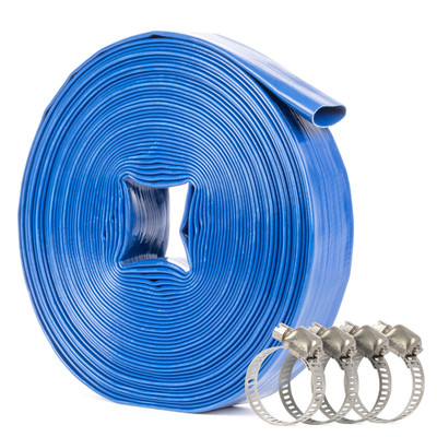 2'' 100 ft Reinforced PVC Lay Flat Hose 90 PSI, 1.6mm Wall, 4 Clamps  No Fittings