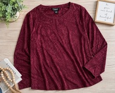 Simply Vera Vera Wang Women’s XL Burgundy Jacquard Knit Long Sleeve Top Blouse