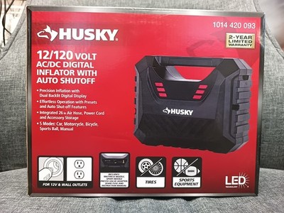 Husky 12V/120V Portable Quick Flow Air Compressor w/ Digital Pressure Gauge