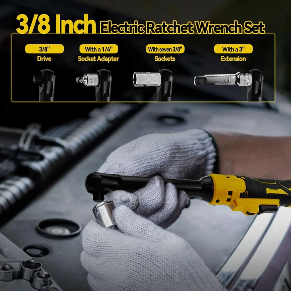 Llave de trinquete extendida inalámbrica de 3/8" compatible con batería Dewalt 20V, eléctrica Foto 3 de 4