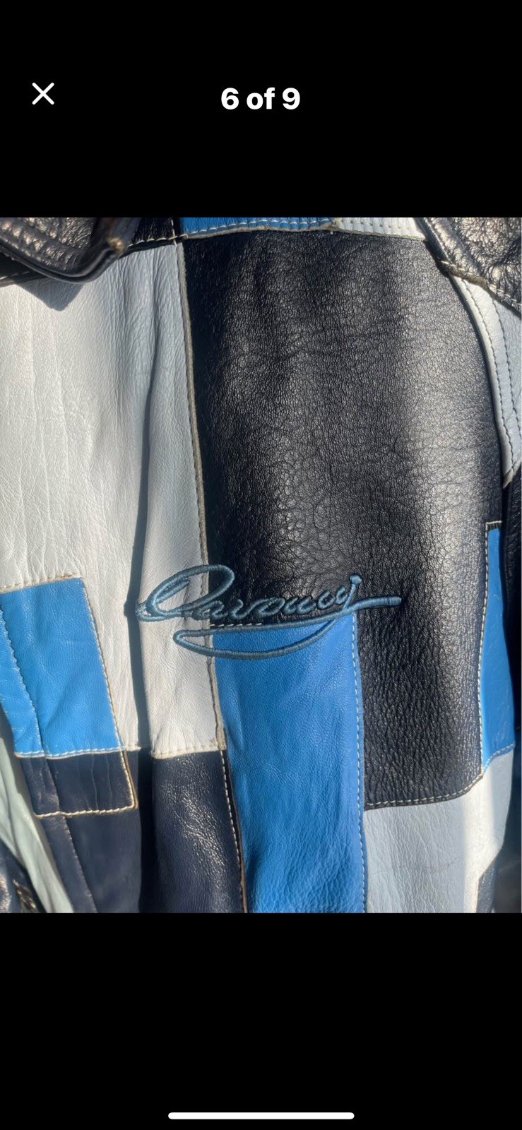 Davoucci Patchwork Leather Bomber Jacket Blue Bla… - image 6