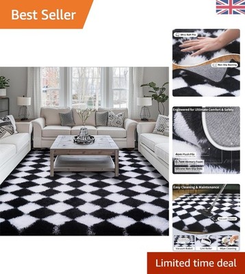 Luxuriöser 140x200cm schwarz-weißer Plüsch Shag Teppich - perfekt für Kinderzimmer