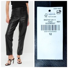 NWT 44.99 Jet BLACK Faux LEATHER SZ 12 32" WAIST Pixie Straight Old Navy Pants