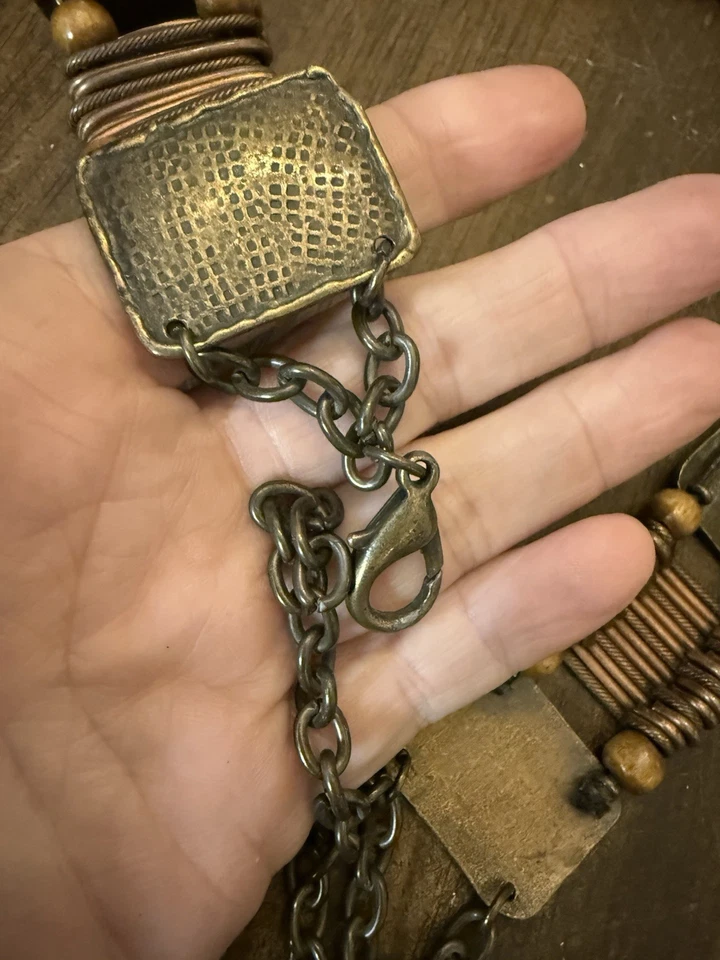 "Cinturón de colección todo metal bronce cobre alambre envoltura placas texturizadas boho 37""" Foto 2 de 4