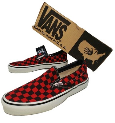 Vintage 90s Vans Checkerboard Slip On Black Red Mens 9 Skate USA