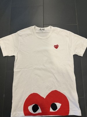 Comme des Garçons PLAY Herren T-Shirt M Weiß Kurzarm Rundhals Herz Logo Druck