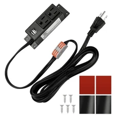 Gun Safe Power Outlet Strip with 2 USB Ports. 10 FT Flat AC Cable with Remova...