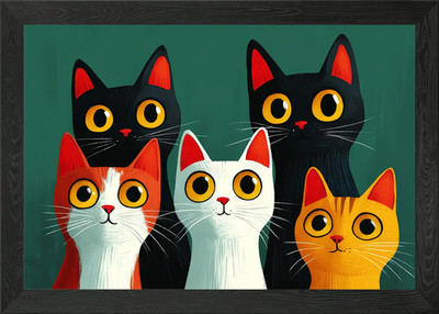 Cartoon Katzen Portrait gerahmtes Wandbild Poster Leinwanddruck Bild