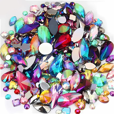 Mixed 1400Pcs AB Colour Gems Jewels Flatback Rhinestones, Assorted Shapes Rhines